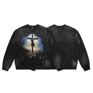 Wholesale Custom Graphic Printed Acid Wash Sun Faded <b>Winter</b> <b>Fleece</b> Hoodies For Men Unique Design Gradient High Pullover Hoodie - Product Image 5