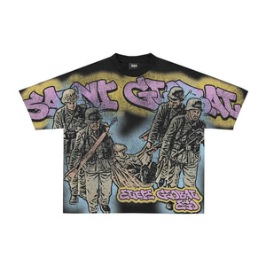 Personnalisé NOUVEAU Hip Hop All Over Print Fit T-shirt Hommes Streetwear T-Shirt Blanc Boxy Tee Avec Contraste Noir Couture Top À La Mode - Product Image 6