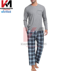 Ensemble de pyjama en molleton respirant 100% coton pour homme, chemise à manches courtes, pantalon long, ensemble de détente avec poches, vêtements de nuit - Product Image 6