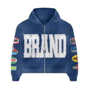 Conjunto Deportivo de Dos Piezas con Capucha, Personalizado, Unisex, Ecológico, Transpirable, Ligero, Teñido en Color Azul Liso, con Cierre de Cremallera, 100% Algodón - Product Image 4