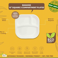 Vaisselle et vaisselle en bagasse compostables à 3 compartiments de 10 pouces en vente en gros