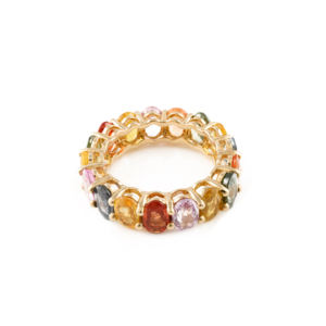 เครื่องประดับหรูหราทําด้วยมือแท้ 100% ธรรมชาติหลายไพลินพลอยแหวนวงนิรันดร์ 14K สีเหลืองทองซ้อนกันได้วง - Product Image 5