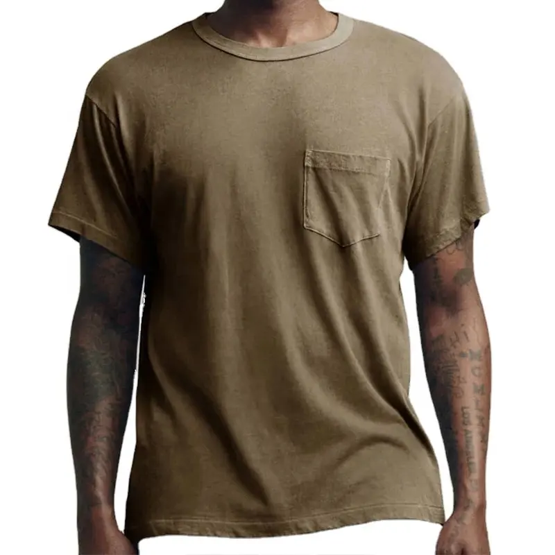 カスタマイズされた高品質の竹綿メンズTシャツポケットTシャツトップ持続可能な半袖夏のオーガニックシャツ
