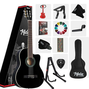 Kit de guitare classique 4/4 avec tige de tension réglable, manche en acajou, touche en palissandre, finition brillante, support de guitare, sac et capo |   Midex - Product Image 1