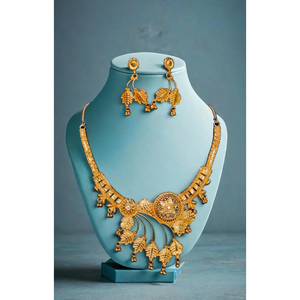 Conjunto de pendientes de collar hechos en India con chapado en oro de 22K, diseño único, conjunto de pendientes de collar para mujer, joyería - Product Image 1