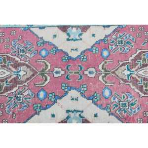 2x6.2 ft Rug, Vintage Turkish Rug, <b>Red</b> Blue Ombr <b>Wool</b> Rug - Product Image 5