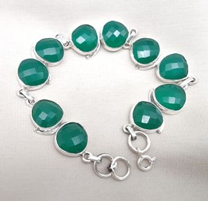 925 <b>Sterling</b> <b>Silver</b> Natural Green Onyx Handmade Faceted Gemstone <b>Bracelet</b> With Gold Plating Option for Women Wholesale Jewelry - Product Image 1