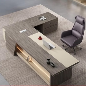Escritorio Ejecutivo de Madera Hecho a Mano, Diseño Moderno, Mesa de Oficina con Panel y Gabinete de Almacenamiento Integrado, para Gerencia Corporativa - Product Image 1