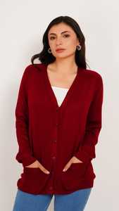 Cárdigan de lana Botón frontal Cárdigan de mujer Botón de gran tamaño con cuello en V Diseño tejido holgado para la temporada de invierno Sólido - Product Image 3