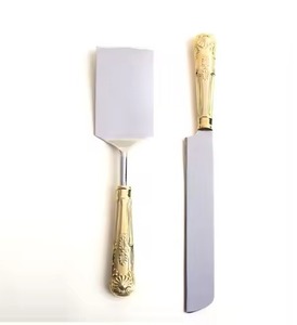 Brass <b>cake</b> <b>server</b> set ornate Victorian-style square blade spatula and large knife - Product Image 1