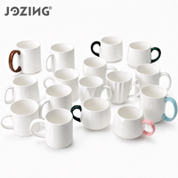 Collection de tasses en céramique blanche JOZING 12 oz – Tasses à café et à thé classiques, écologiques, compatibles lave-vaisselle et micro-ondes – Cadeaux d'affaires en stock