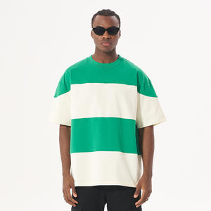 T-shirts à rayures streetwear d'été personnalisés, t-shirt oversize à épaules tombantes de haute qualité, grossiste - Product Image 3