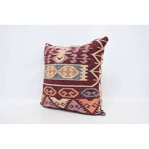 Brown Bohemian 28x28 Inch Luxury Kilim <b>Pillow</b> Woven Wool <b>Cushion</b> with Vintage & Fluffy Pattern Portable for Bedding & Floor Use - Product Image 4