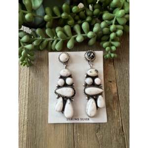 Shelia Becenti White Buffalo <b>Sterling</b> <b>Silver</b> Geometric Drop <b>Dangle</b> <b>Earrings</b> - Product Image 1