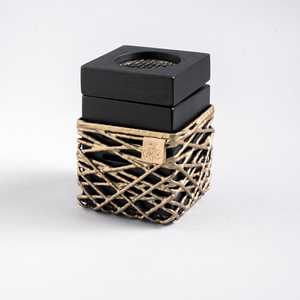 Quemador Oud de lujo con diseño cuadrado negro minimalista y envoltura de hilo decorativo - Product Image 2