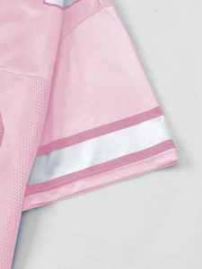 Camiseta Deportiva Rosa de Malla, Secado Rápido, Transpirable, Cuello en V, Manga Corta, para Fútbol, con Número y Letra Personalizados, Estilo Urbano, Tops con Diseño de Bandera - Product Image 4