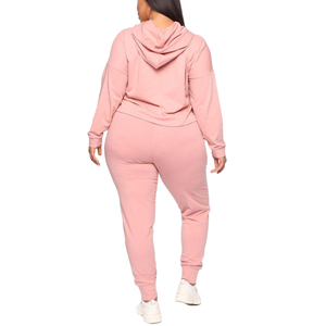 Pull à capuche court et pantalon en laine polaire pour femme, ensemble de vêtements de détente, en coton, en polyester, broderie, 80, 20, vente en gros - Product Image 3