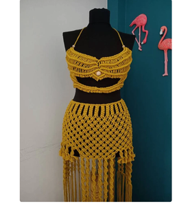 Macrame Swimwear Beach Wedding YOUR BRIDE to BE Cotton Hand Woven <b>Festival</b> Clothing Bustier Crop <b>Top</b> Women Macrame Beach Dress - Product Image 2