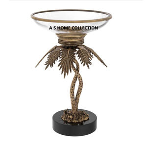 Base de árbol de alta calidad con tazón de vidrio transparente de hoja de Metal de latón para cuencos decorativos Vintage de restaurante y Hotel DE LA India - Product Image 1