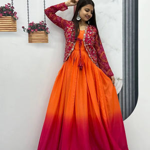 Dernière robe Koti Anarkali brodée en soie pure chinon de créateur par FabZone - Product Image 1