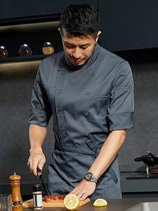 เสื้อแจ็คเก็ตพนักงานแขนสั้นมีปกเสื้อแบบมืออาชีพชุดทำงานทันสมัยสำหรับบาริสต้าร้านอาหารร้านตัดผมและเครื่องแบบโรงแรม - Product Image 5