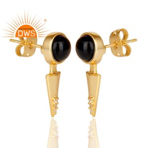 Pendientes colgantes de piedras preciosas de ónix negro Natural chapados en oro de 18 quilates de plata esterlina más vendidos, fabricante de joyería fina Demi - Product Image 5
