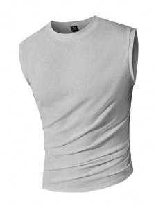 Camiseta sin Mangas Casual para Hombre, 100% Algodón, Transpirable, Tejido de Punto, Bordado 3D, Colores y Tallas Personalizables, Pedidos al por Mayor - Product Image 2