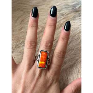 Rose Gold Plated Navajo <b>Ring</b> with Orange Opal Inlay and Sterling Silver - Product Image 2