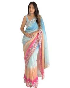 Elegante En Verbazingwekkende Bollywood Designer Borduurwerk Georgette Sari Nieuwste Exclusieve <span class=keywords><strong>Saree</strong></span> Nieuwste Exclusieve Trendy Bruidsaree