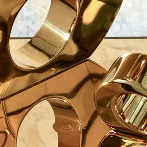 Gran contemporáneo de aluminio de metal dorado escultura abstracta discos entrelazados Base de mármol negro decoración de Arte Moderno - Product Image 4