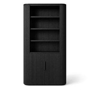 Cavello <b>Solid</b> Mango <b>Wood</b> Fluted Display Cabinet | Japandi Modern Luxury Living Room Storage <b>Bookcase</b> 5 Shelves Flat Panel Doors - Product Image 1