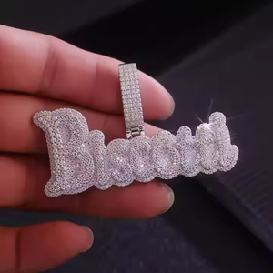 Bijoux Hip Hop pour hommes, pendentif personnalisé avec lettres serties de diamants, argent sterling 925, diamant moissanite VVS, numéro, nom, initiale, logo - Product Image 3