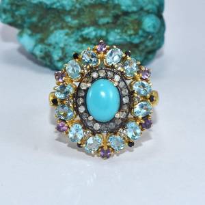 Anillo increíble de turquesa tibetana azul, anillo delicado de plata 925, joyería de boda turquesa, anillo de regalo de Navidad, anillo increíble - Product Image 1