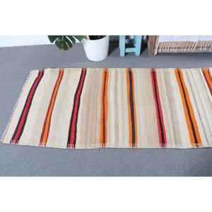 2.6x11.1 ft Vintage <b>Runner</b> <b>Rug</b>, Turkish White Abstract <b>Rug</b> - Product Image 5