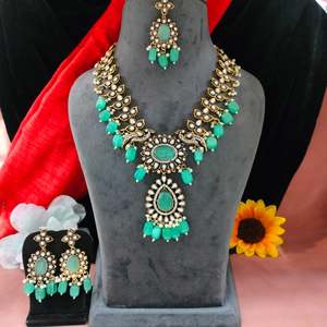 ชุดสร้อยคอไข่มุกและเพทายสไตล์วิกตอเรียอินเดียสำหรับห้อยสไตล์วินเทจ - Product Image 3