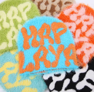 Gorro de invierno de punto Jacquard acrílico 100% personalizado, gorro con patrón de puntos de alta calidad con gorro de calavera de algodón de Cachemira, gorro de Mohair - Product Image 4