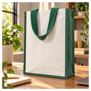 Bolsa de Yute Laminada Verde de 12x15.5x5.5 Pulgadas con Logotipo Personalizado, Bolsa de Compras Reutilizable al por Mayor - Product Image 1