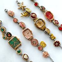 Montre-bracelet à quartz rétro unique personnalisée pour femme, or rose, émail floral, cristal, chaîne réglable, cadran analogique, bijou élégant