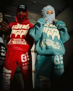 Sudadera con capucha de alta calidad lavada con estampado de hojaldre personalizado de fábrica Logo ropa de calle Unisex para hombre 400 Gsm algodón peso pesado Boxy sudaderas con capucha en blanco - Product Image 1