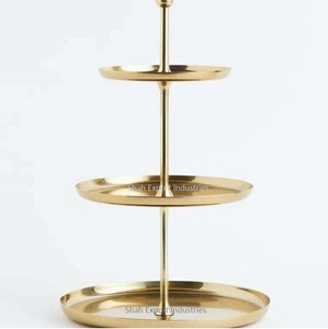แท่นวางเค้กโลหะกลมสีทอง3ชั้นสำหรับงานเลี้ยงวันเกิดงานแต่งงานเค้กขนมอบ - Product Image 6