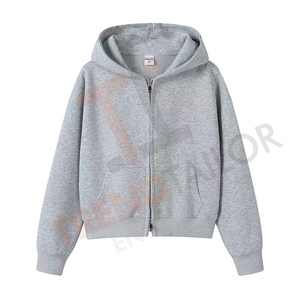 Sudaderas y Hoodies Cortos Extra Grandes para Mujer, de Felpa 100% Algodón, 350GSM, con Cierre de 2 Vías, Color Gris Liso - Product Image 2