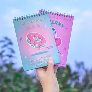 Cuaderno en espiral para rascar con diseño de cerezas y rosquillas para niños, papel para rascar, perfecto para adolescentes, obsequios de cumpleaños para jardín de infantes