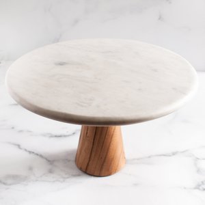 Soporte de pastel de mármol hecho a mano con base de madera redonda Serveware de mármol - Product Image 2