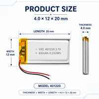 Batterie LiPo polymère ultra rechargeable MinYu Custom 401220 3.7V 60mAh avec PCB et fils pour appareils connectés Bluetooth