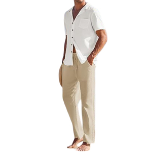 ชุดกระดุมทรงหลวมทำจากโพลีเอสเตอร์/ ผ้าฝ้ายระบายอากาศได้ดีชุด2ชิ้นสำหรับฤดูร้อน - Product Image 3