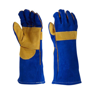 Guantes de seguridad razonables para soldadura de trabajo con láser Tig Mig de cuero de vaca resistencia al calor personalizado azul doble cuero reforzado - Product Image 3