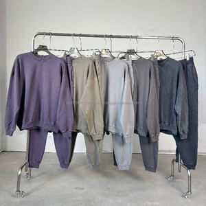 Conjunto de Sudadera con Capucha Extra Grande y Pantalones Deportivos de Pierna Recta y Corte Ajustado, Estilo Vintage Informal con Estampado, Lavado Ácido, para Hombre, 420G - Product Image 1