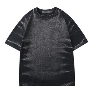 Camiseta sólida lavada con ácido de verano para hombre 100% algodón 320 GSM estilo Hip Hop estampado informal en tela de punto de manga corta - Product Image 1