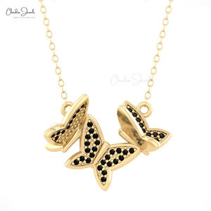 Nouveau collier papillon en or massif 14 carats à la main de 1mm de taille brillant collier de diamant noir achat de produits en gros - Product Image 6