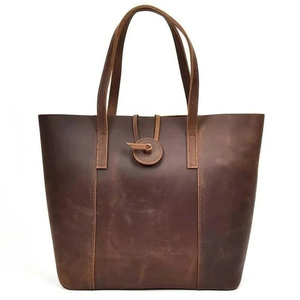 Sac fourre-tout vintage en cuir véritable, couleur unie, fermeture à fermoir, toutes saisons, usage quotidien, sac à main pour femme - Product Image 3